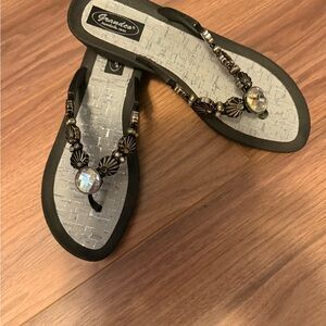 Women's Black Beaded Sandals